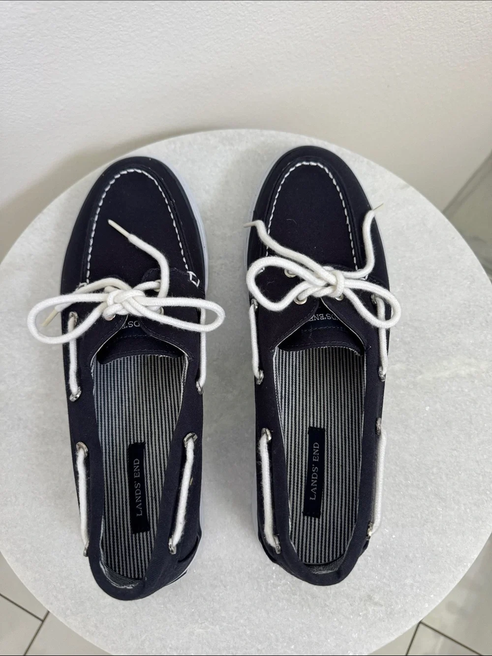 Lands' End Men’s or Women’s Navy Canvas Deck Shoes with White Laces
